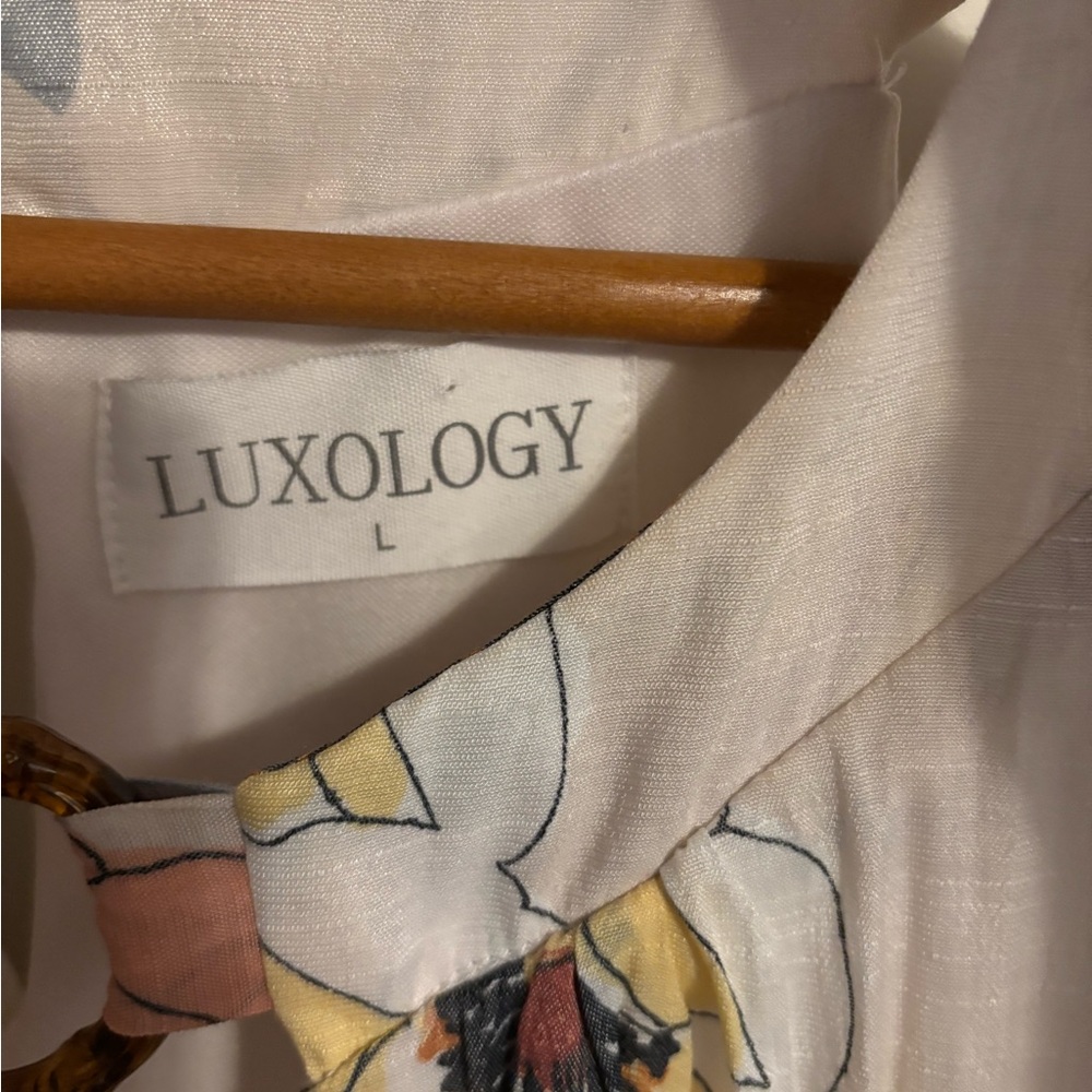 NWOT Women's Luxology Sleeveless Floral Dress Hi Low Key Hole Neck Size Large - Picture 8 of 10